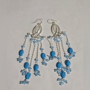 Elegant Silver and Blue Chandelier Earrings